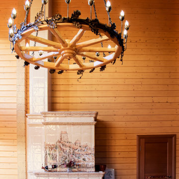 Гостиный зал в деревянном доме из клееного бруса
