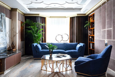 Idee per un soggiorno design con sala formale, nessun camino e pavimento multicolore