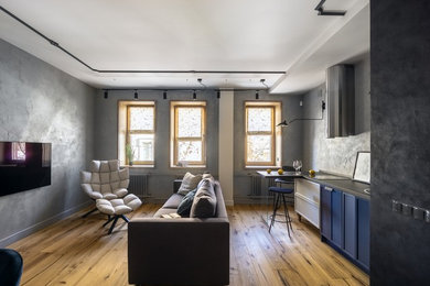 Свежая идея для дизайна: парадная, открытая гостиная комната среднего размера в современном стиле - отличное фото интерьера