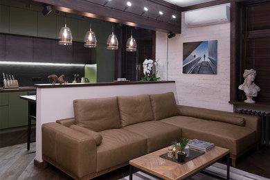 Свежая идея для дизайна: объединенная гостиная комната в стиле лофт - отличное фото интерьера