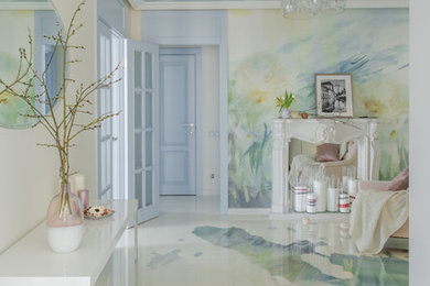 Источник вдохновения для домашнего уюта: гостиная комната в современном стиле с разноцветными стенами и разноцветным полом