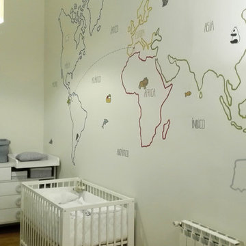 mapamundi pintado en cuarto infantil