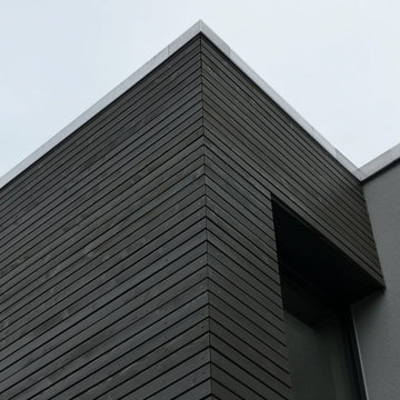 Holzfassade als Verbindung der Doppelhäuser