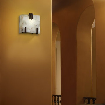 Alabaster Rocks!! Clips Triple 1-Light, Wall Sconce ADA, Dark Bronze in Hallway