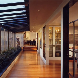 Hallway - contemporary medium tone wood floor hallway idea in San Francisco