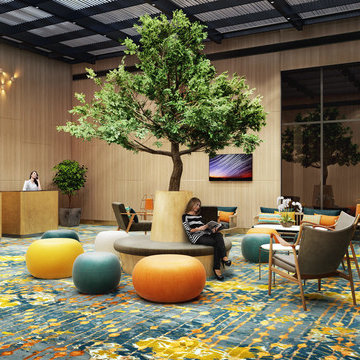 CG Interior Design Render for a Colorful Hotel Lobby