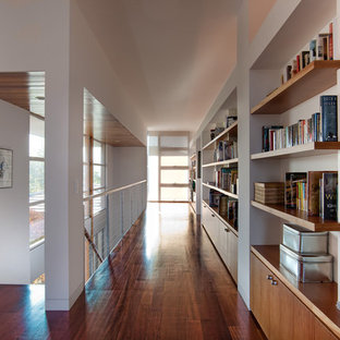 Foto di un ingresso o corridoio moderno con pareti bianche e parquet scuro