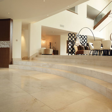 Crema Marfil Marble Tiles and Custom Made Curved Steps