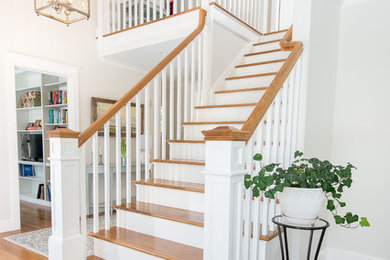 Inspiration for a large transitional staircase remodel in Bridgeport