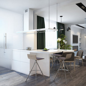 Interior of spacious white studio