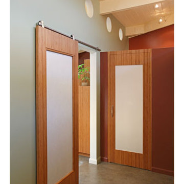 Klopf Architecture - Front Hall with custom sliding bamboo doors