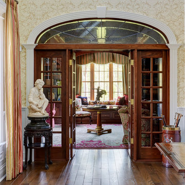 Leaded Glass Starburst Transom Window on Library Entry