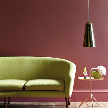 Living Room in Warm Reds and Lime Green
