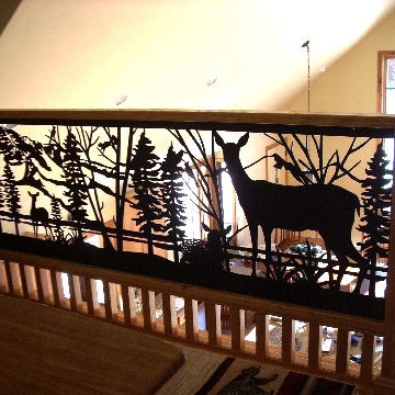Loft & Balcony Railing with Deer and Fawn in the Forest