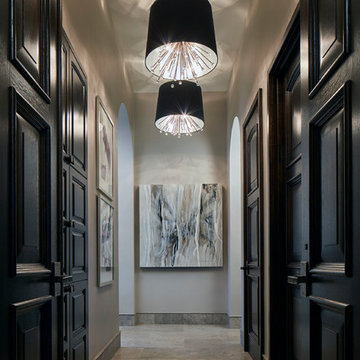 Master Bedroom Hallway with Three Drum Chandeliers