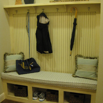 Mud room bench with coat rack by Burrows Cabinets