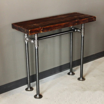 Rustic Industrial Wood & Pipe Console Table