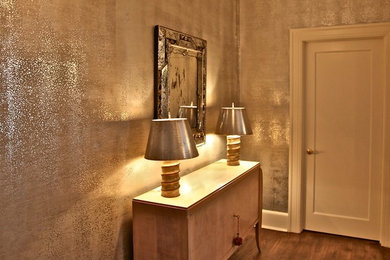 Silver Shagreen gilding on Foyer walls. General view and detail.