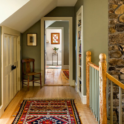 Hallway - cottage hallway idea in Portland Maine with gray walls