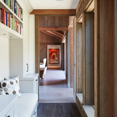 Cottage dark wood floor hallway photo in San Francisco with beige walls