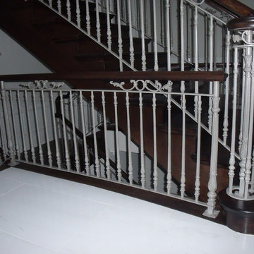 Staircase Railings - Wrought Iron scroll design - powder coated in a white