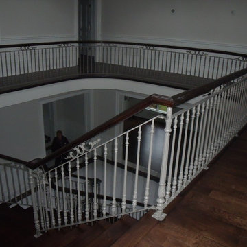 Staircase Railings - Wrought Iron scroll design - powder coated in a white