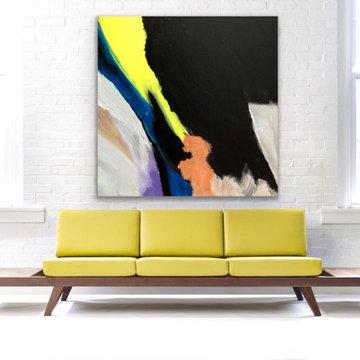 "Strong" 60x60 IN Black neon abstract Art Large Modern Painting MADE TO ORDER