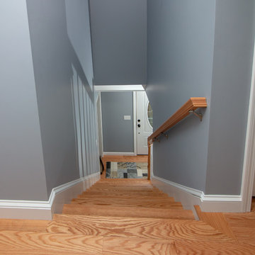 Transitional Red Oak Hallway & stairway wood floor with Natural stain