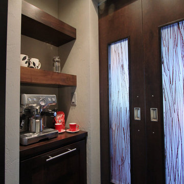 Urban modern hall entry to master bedroom w/espresso station