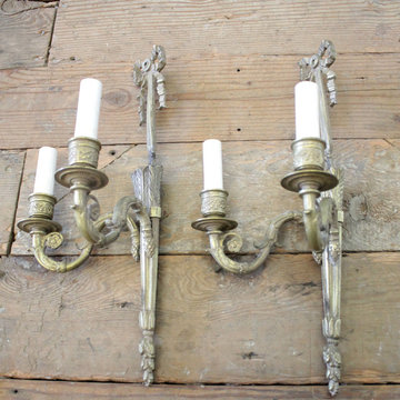 Vintage Brass French Style Ribbon Sconces with 2 Lights