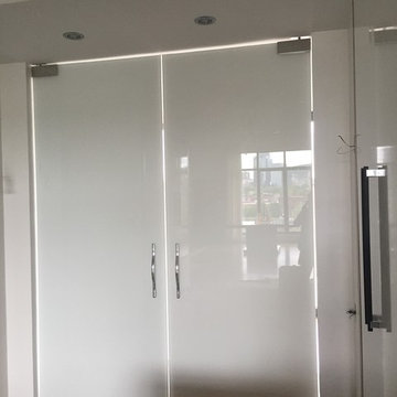 White glass doors