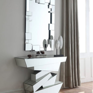 White Top Glass Console Table and Accent Mirror