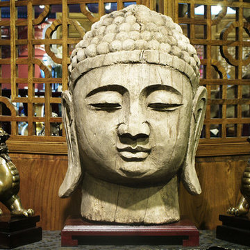 Wooden Buddha Sculpture with Twin Kirins