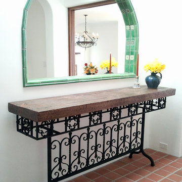 wrought iron table with distressed wood top