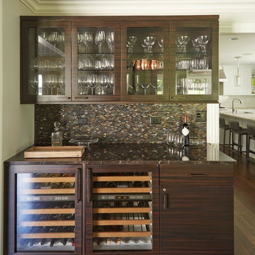 Bar Area with Contemporary Ebony Veneer Cabinets