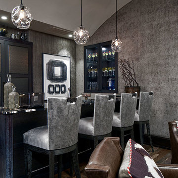 Bar with Black Petrified Wood Top and Counter Stools