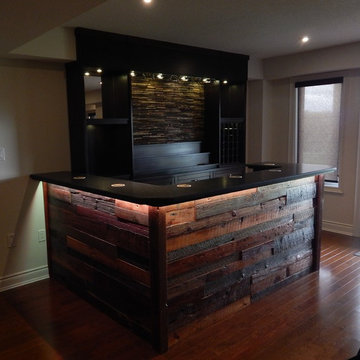 Barn board bar with granite server and bar top