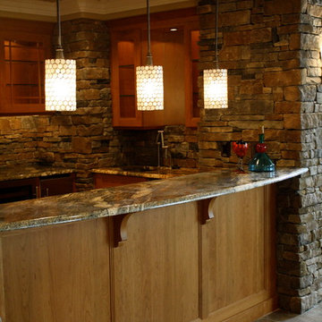 Basement bar with stone tile for Philadelphia Magazine Design Home