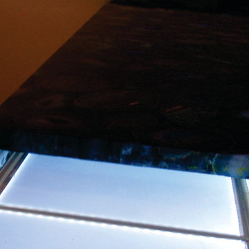 Caesarstone’s Concetto Collection Blue Agate backlit with SLABlite
