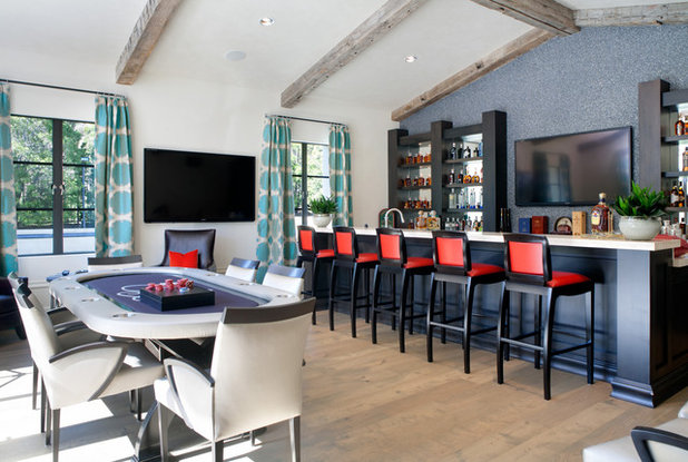 Transitional Home Bar by Halo Interior Design