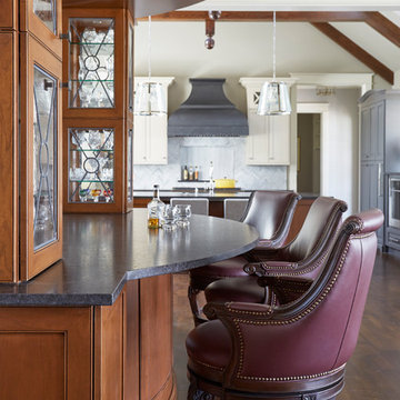Cherry Bar with Leaded Glass Cabinetry