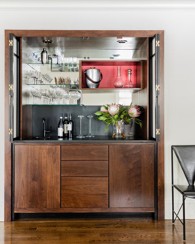Transitional Home Bar by Annie Hall Interiors