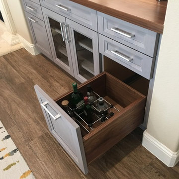 Compact Home Bar Features Walnut Top and Liquor Storage Drawers