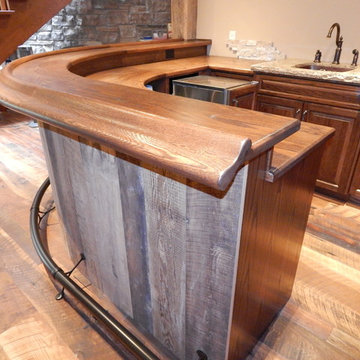 Curved rustic home bar