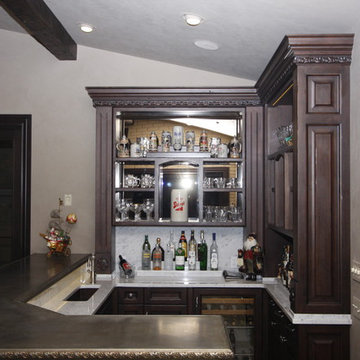 Custom Bar with Zinc Counter & Custom Cherry Cabinetry