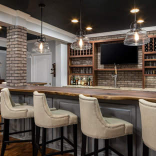 Dark Ceiling with Live Edge Basement Bar