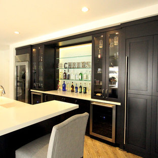 Dark Stained Maple Cabinets in Basement Bar with Full Sized 36 SubZero Pro Refri