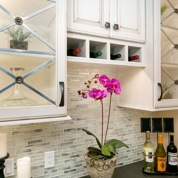 Elegant Wine Bar and adjacent Powder Room