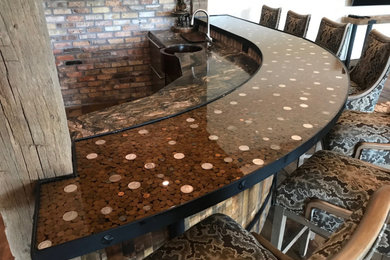 Epoxy Bar Countertop with 15,000 Wheat Pennies, Silver Dollars, and Buffalo Nick