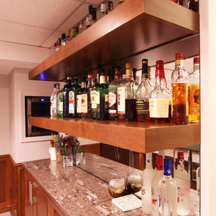 Floating Shelves for Liquor Bottle Storage with Mirror Backsplash